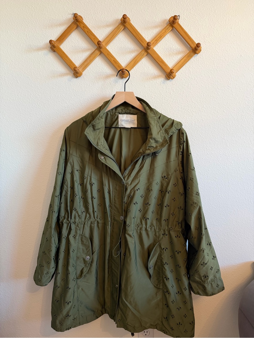 Coldwater Creek Olive Eyelet Hooded Utility Jacket